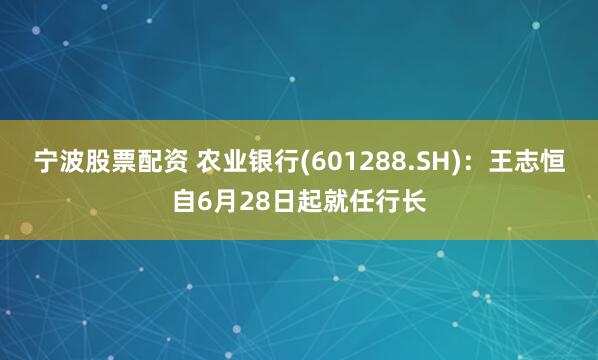 宁波股票配资 农业银行(601288.SH)：王志恒自6月28日起就任行长